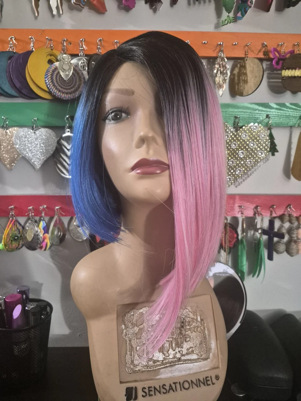 Sensational Ombre Blue to Pink Bob Wig - Women Hair